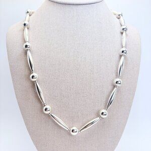 Alternating Ball Bead Necklace VTG Sterling Silver 925 Size 33.5" Length